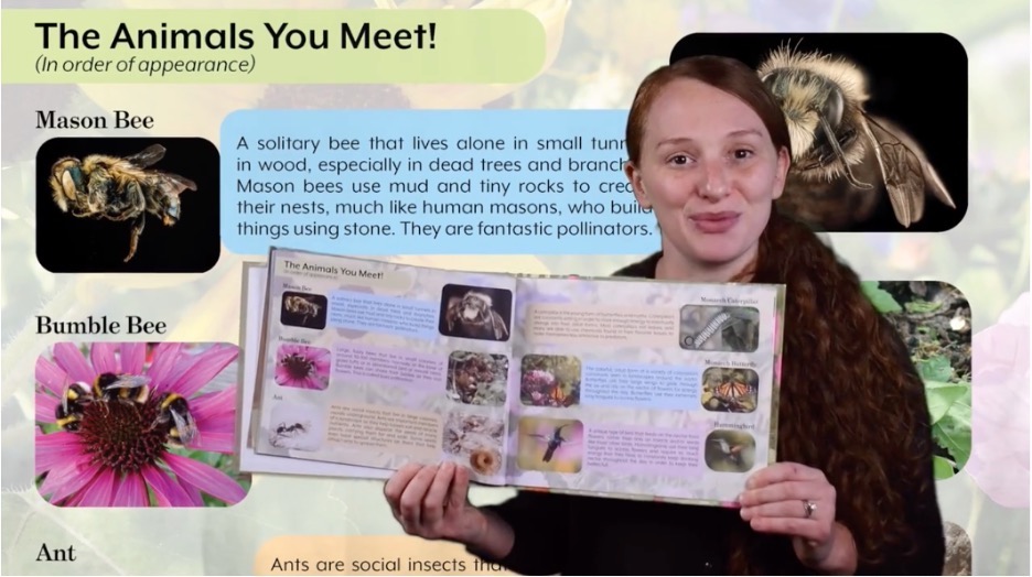 Jill Jacobs teaching in the kids course for Finding Home: A Story of a Mason Bee